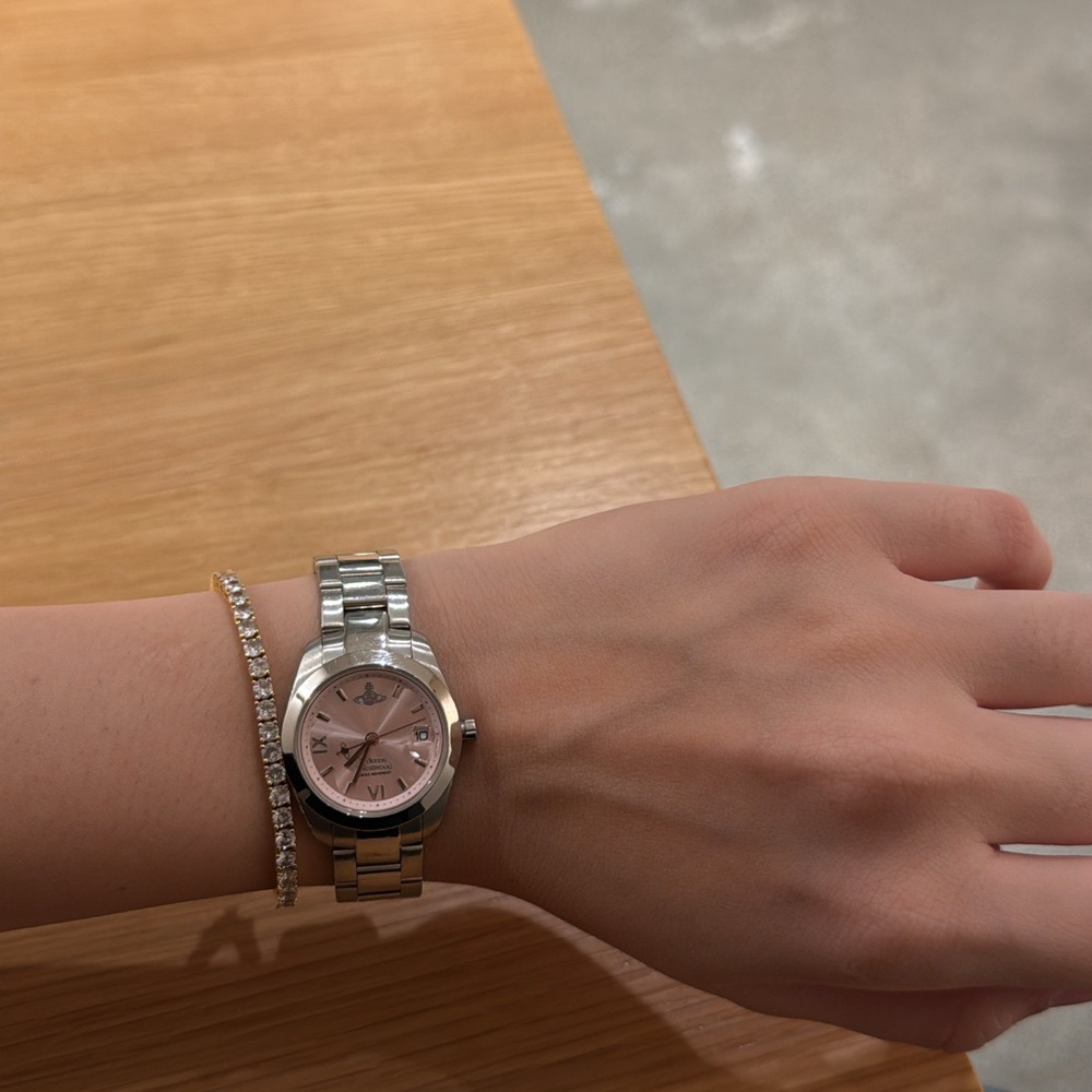 Vivienne Westwood Silver Stainless Steel Watch with Pink Dial